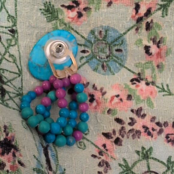 Vintage Karla Jordan Turquoise blue Howling‎ beaded boho earrings NWT - Picture 5 of 7